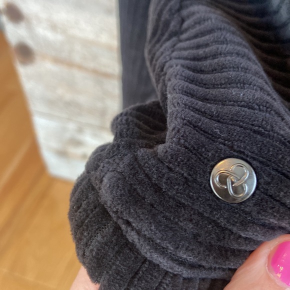 Zella Plush Corduroy Velour Ribbed Hoodie Sweatshirt Black Sz S - Picture 8 of 8